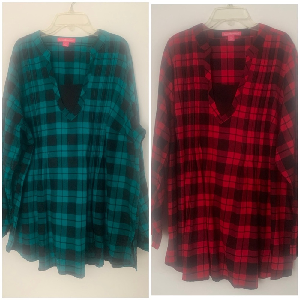Lot Of 2 Woman Within Plaid V-neck Top Blouse Multicolor 100% Cotton Sz L (18/20